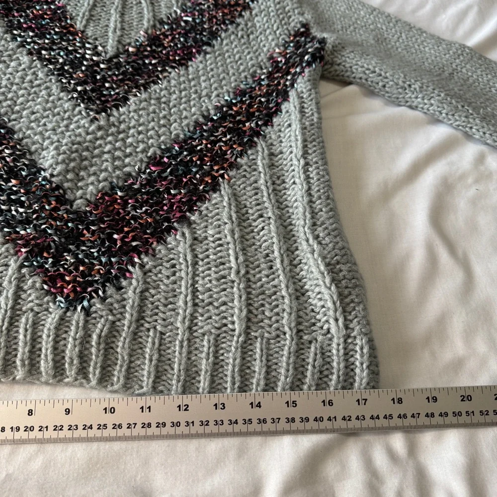 Barbra Sue Vintage Chunky Knit Long Sleeve Sweater Gray Ribbon Chevron **Flaws** - Picture 13 of 14